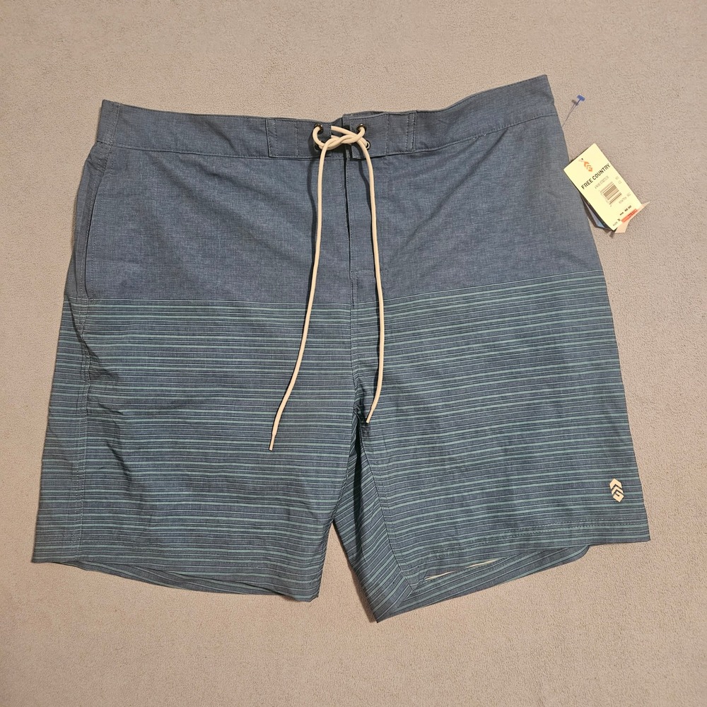 Free Country Mens XXL Swim Trunks Blue Striped 4 Way Stretch NWT